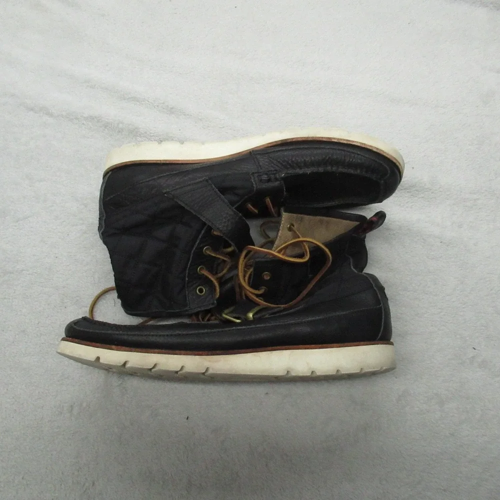 Polo Ralph Lauren Mens 12D Boots‎ Black Leather Quilted Moc Toe Saddle Worth III
